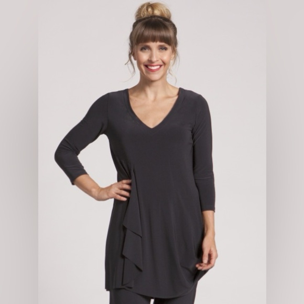 Sympli Drama Tunic Top Size 8 Dark Purple V Neck 3/4 Sleeves